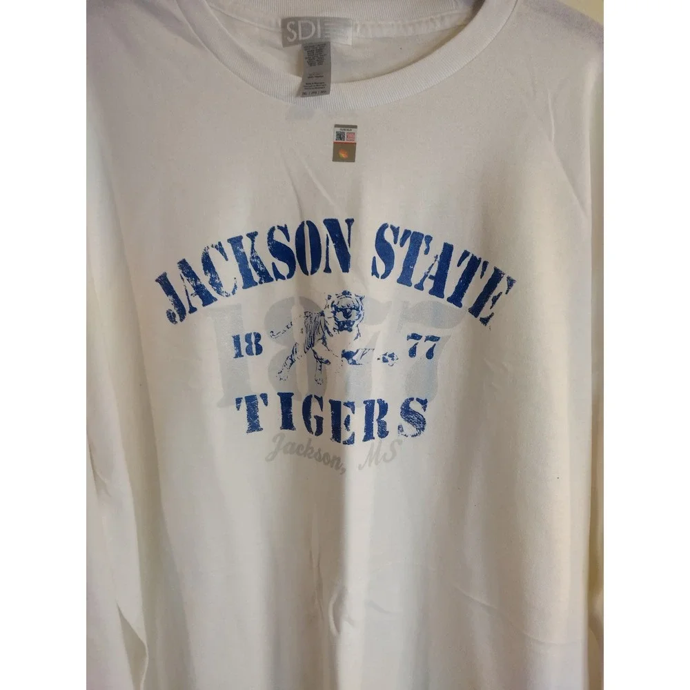 Jackson State Tigers Long Sleeve Shirt White Cotton JSU 1877 Graphic Tee 2XL - Picture 2 of 7